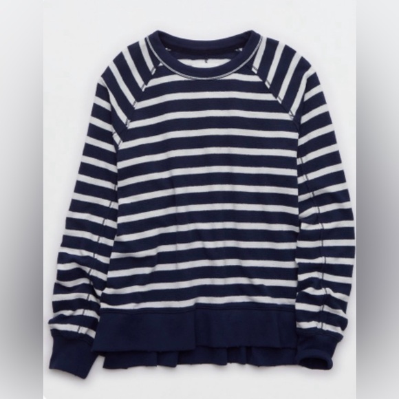 Aerie East West Crew Striped Sweatshirt - Picture 1 of 2